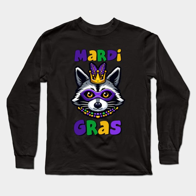 Mardi Gras Raccoon Long Sleeve T-Shirt by hippohost